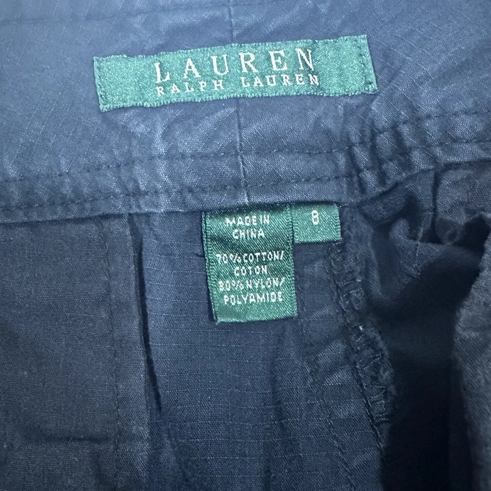 lauren ralph lauren Women's Black Cargo Crop Pants Pockets Button Up Hem 8
